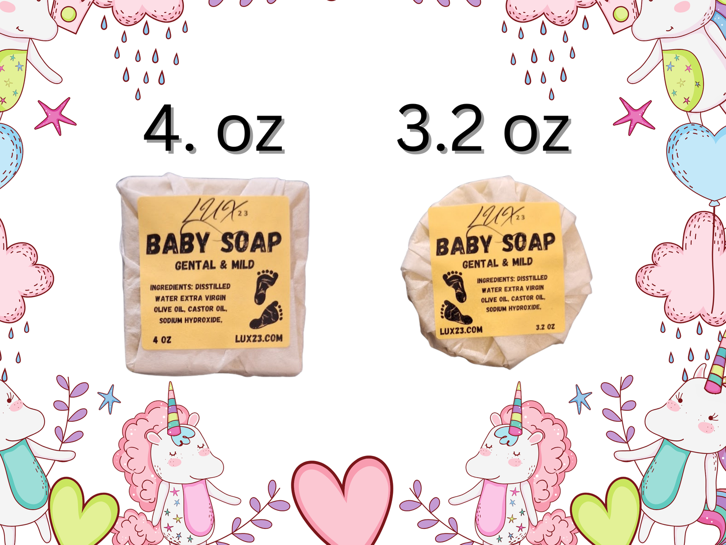 Baby Soap Bars  -     3.2oz.  &   4. oz   - 2 Sizes